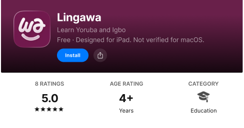 Lingawa on Apple App Store — 5.0★ rating, 2,500+ downloads